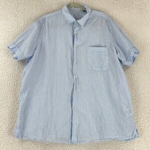 Tasso Elba Button-Up Shirt Mens Size XL Blue 100% Linen Short‎ Sleeve Casual